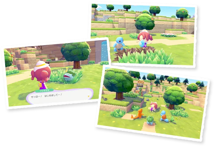 Pokémon Pokopia gameplay screenshots showing the building and crafting mechanics